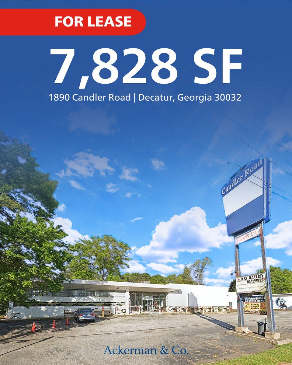 AckermanCRE's tweet photo. Now available for lease: freestanding 7,828 SF retail building, located along heavily traveled Candler Road just minutes from Downtown Decatur. Ample onsite parking and additional storage to support a wide range of retail or service uses. Contact Davis Moreland at 770.913.3919. https://t.co/wDeeFcQj5b