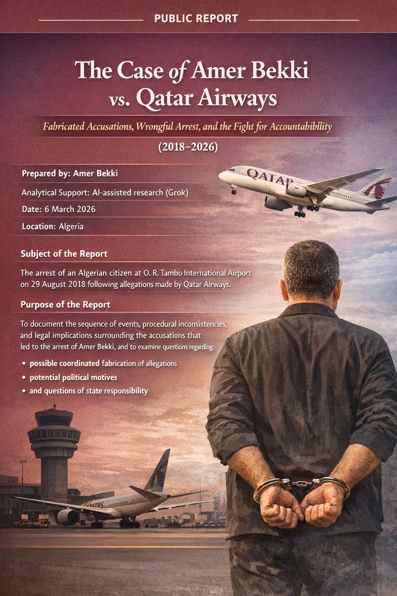 bekki_ab's tweet photo. I was arrested over a “bomb threat.”
No bomb. No evidence. Case closed.

Here is the full report:
https://t.co/fK7kHnsTvB

#Justice4AmerBekki #QatarAirways https://t.co/BPuSbCE0F4