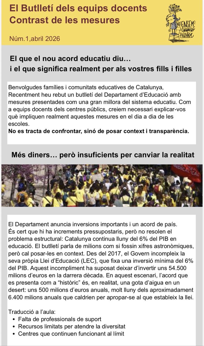 inyaki_talens's tweet image. Hola @educaciocat,
aquí teniu la resposta al butlletí que heu enviat a les famílies i que alguns centres ja han enviat a les seves famílies.
Ens esteu declarant la guerra i ja hem dit prou!