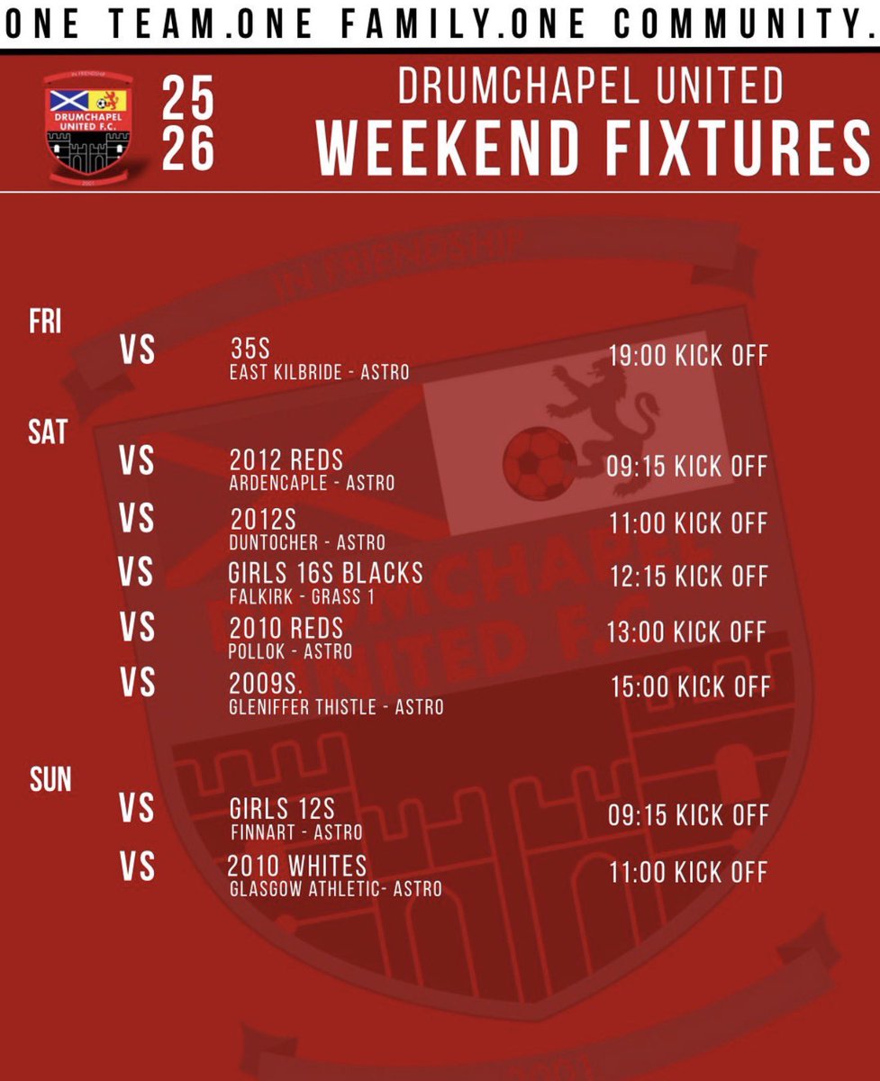 DrumchapelU's tweet image. Games on at Donald Dewar over the weekend, come and support our teams.

Please use overflow carparking as shown on the map attached. 

🔴One Team
⚫️One Family
⚽️One Community

  #communitysupport