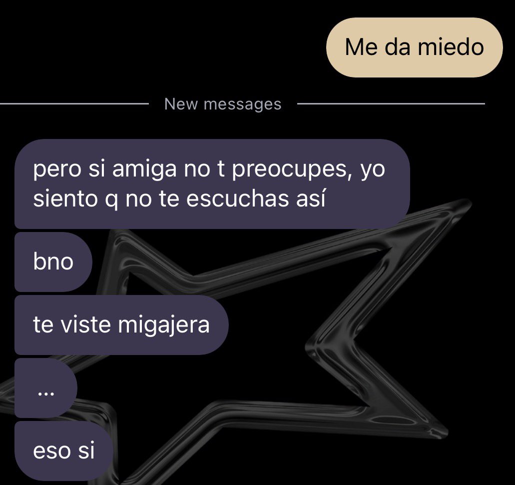 Yo preocupada por si me vi manipuladora o cosas asi porque el pendejo funado de vicente me mando solicitud y ni de pedo quiero verme como una persona violenta, mi peor miedo! Pero ya me dijeron q nomas me vi migajera q alivio