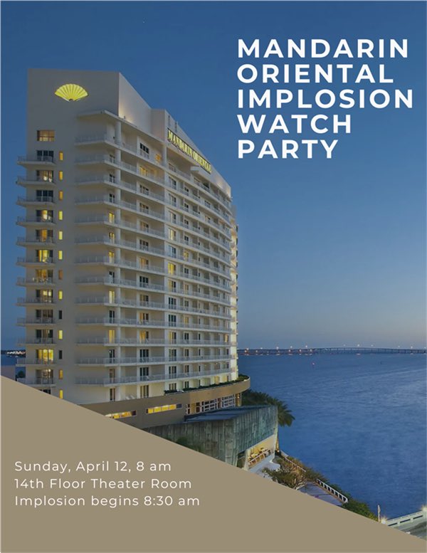 That’s a first one for me, implosion watch party at 8:00am. I bet, I would see beer and cocktails at 8am. Brickell is full of surprises.