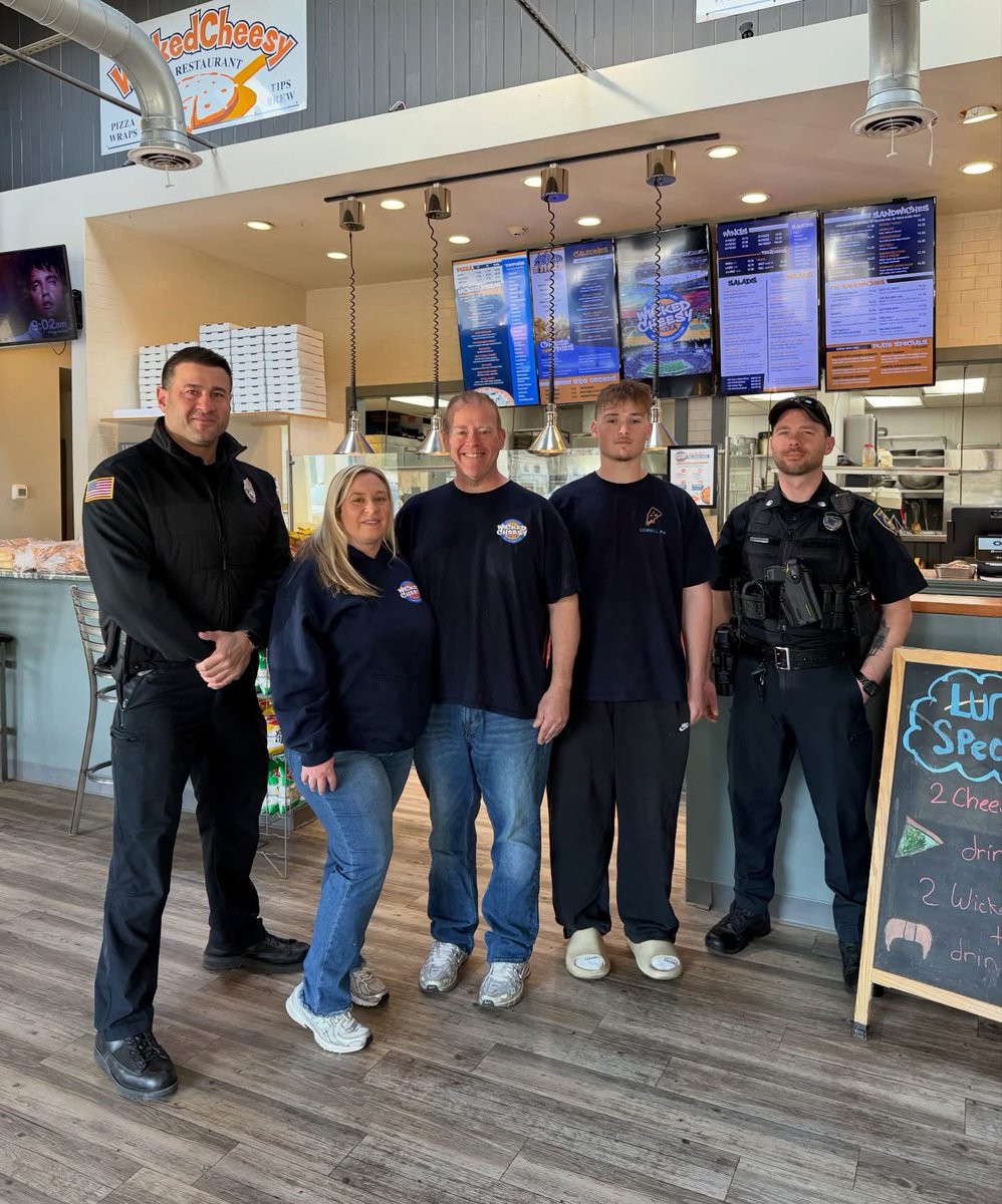 TewksburyPD's tweet photo. Community All-Stars: Brian & Stephanie Schofield – Wicked Cheesy

When you think of hometown pride and community spirit, Brian and Stephanie Schofield of Wicked Cheesy immediately come to mind.

In September 2026, Wicked Cheesy will celebrate 20 years in business here in Tewksbury—a milestone that reflects their dedication to the community they proudly serve. Since opening their doors on September 14, 2006, Brian and Stephanie have grown their business while staying deeply connected to local schools, youth sports, and community programs.

Over the years, they have supported countless teams and organizations, often providing pizza at cost so programs can raise funds. They have also donated countless pizzas to our Pizza With Police and many other community events, consistently stepping up to support the Tewksbury Police Department and the residents we serve.

Their commitment to giving back recently earned them the prestigious Ginsburg Family Award, and their partnership in programs like LEAP has helped provide meaningful opportunities for students transitioning into the workforce.

Today, Community Services Officer Jacob Saad and Officer Ryan Sheehan had the opportunity to catch up with Brian and Stephanie to personally thank them for their continued support of the Tewksbury community.

Brian and Stephanie continue to raise their family here in Tewksbury and remain deeply invested in making our community stronger.

Congratulations to Brian and Stephanie Schofield—true Community All-Stars—on 20 years of dedication, generosity, and community pride.

#CommunityAllStars #Tewksbury #BadgeForBusiness #MakingADifference -TPD121