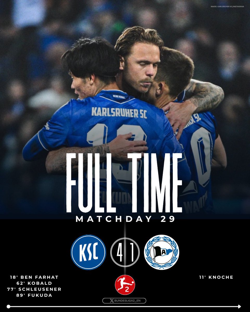 Bundesliga2_EN's tweet photo. 🔴 MATCHDAY 29
🚨 Karlsruhe crushed Arminia.
#Bundesliga2 #KSCDSC https://t.co/8oIOYvddc5