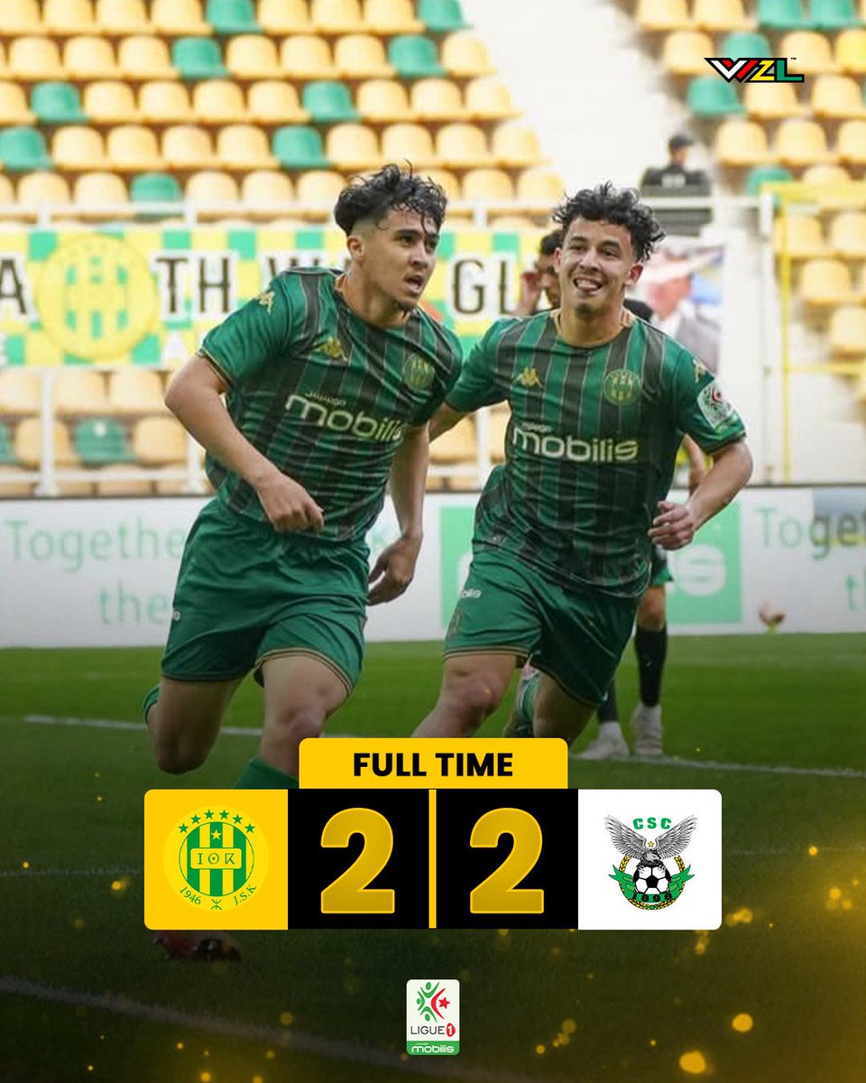 FULL TIME 🏁

Crazy last-minute drama in the Algerian league 🇩🇿🤯

JS Kabylie 🔰 scored an 89th-minute goal thinking they had secured the win , but CS Constantine 🦅🟢⚫️ had other ideas, netting a 90+2-minute equalizer to share the points at Hocine Aït Ahmed Stadium 🙌⚽️