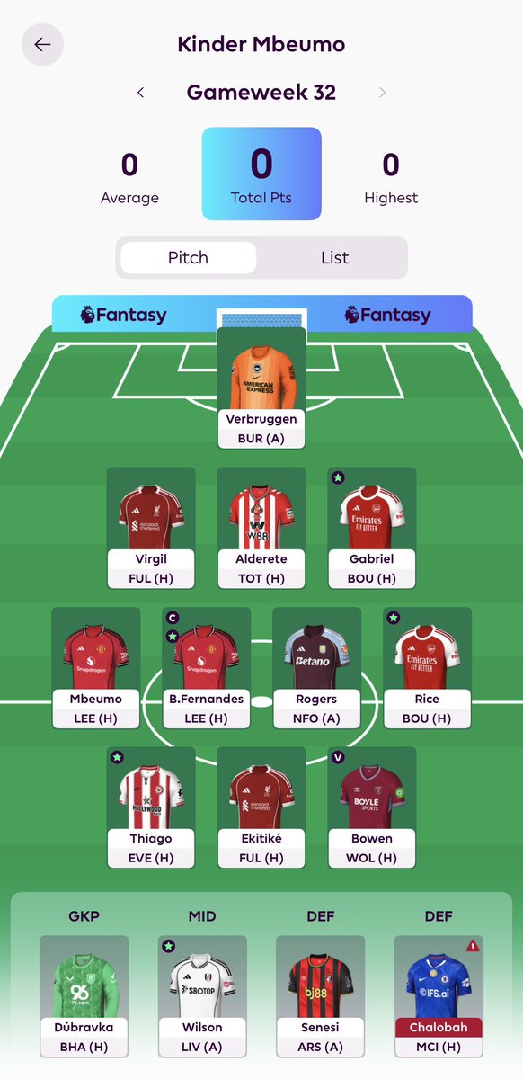 TMUniteed's tweet photo. 🔒 GW32
♻️ J.Pedro -> Bowen (1/4)
🧢 Bruno
🌍 526k

🍀 Good luck

#FPL #FPLCommunity #GW32 https://t.co/QppHEMaiVS