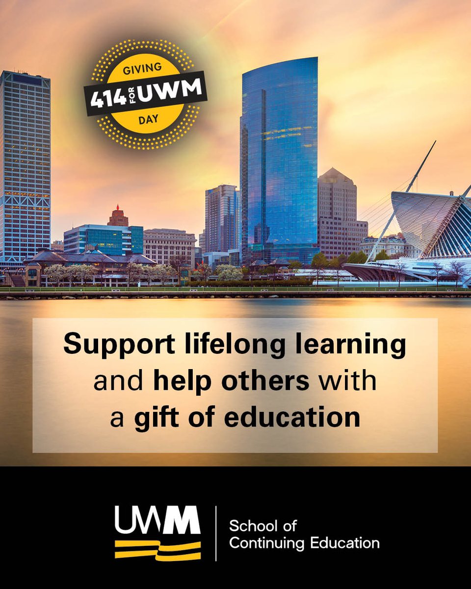 UWM’s 414 Day of Giving is almost here! Join us in celebrating this great city and university. Your gift will help support programs for those looking to advance their careers at UWM’s School of Continuing Education. Start making a difference today 👉 bit.ly/4ckqOX8