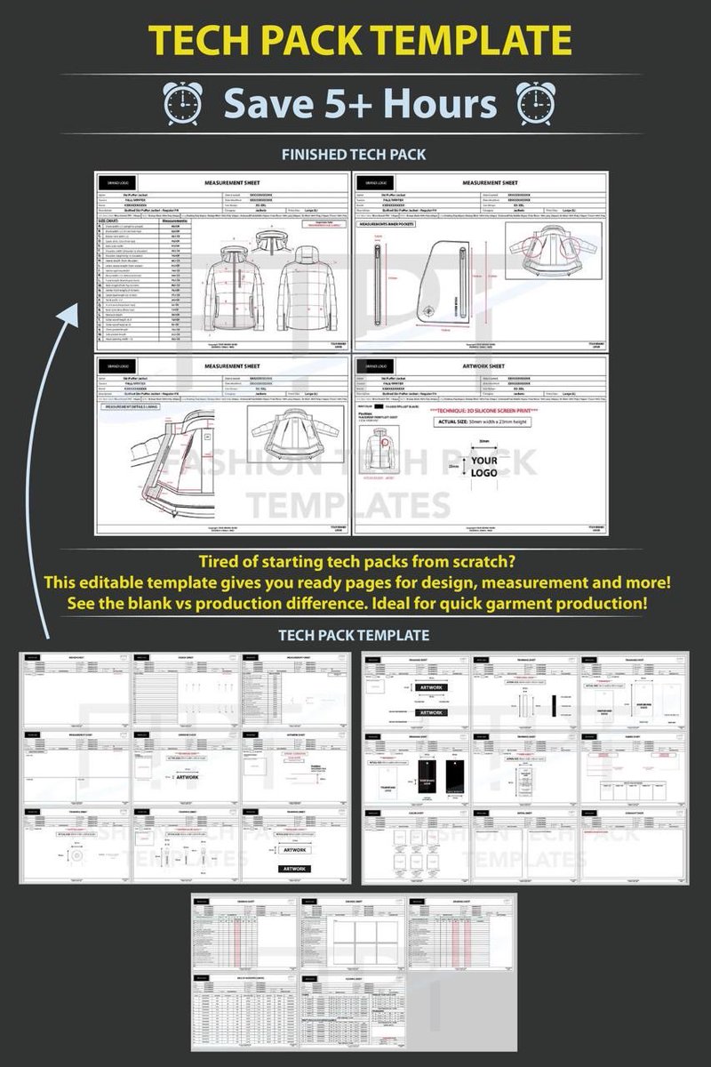 DoerakP3770's tweet image. Tired of starting every tech pack from zero? This editable template helps save hours with ready pages for design, measurement, grading, artwork, and trims. fashiontechpacker.etsy.com/listing/434106… #FashionDesigner #TechPack #ApparelDesign