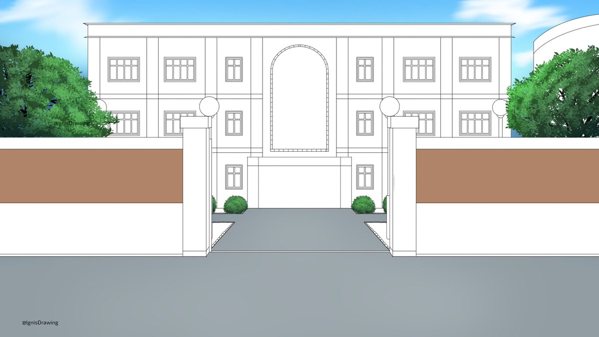 Rin_K34's tweet photo. Terminado de dibujar el fondo escuela vista por fuera. ✨✍️ https://t.co/VNocWmwwXR