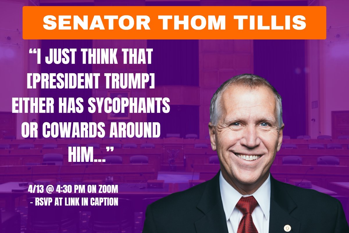 TheCommonGood's tweet photo. Senator Thom Tillis (R-NC) is one of the few Republicans in Washington who has been willing to break openly with Trump — and pay the political price for it. RSVP link here: https://t.co/maABbz9OLF https://t.co/veYd4cy464