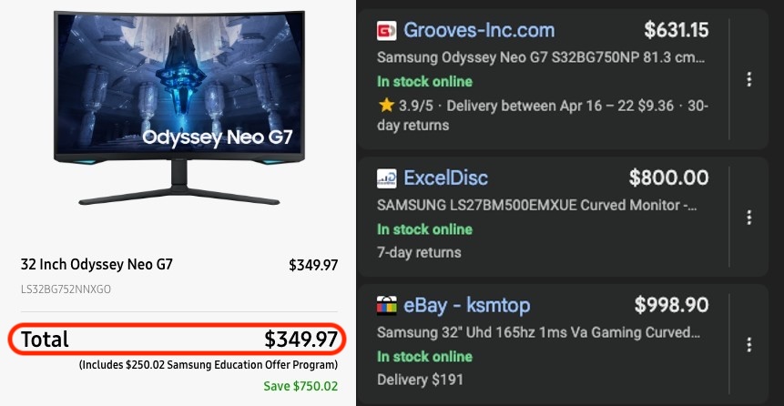 Pricerrors's tweet image. $750 OFF SAMSUNG GAMING MONITOR 

Samsung EDU/student discount drops this $1,100 monitor to $350

Listed for $600+ elsewhere 

32" curved 4K specs + Free $70 game code included

mavely.app.link/PrFcLQAoe2b #ad