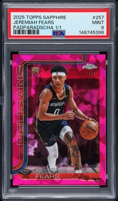 CardsBoulevard's tweet photo. 🏀 JEREMIAH FEARS NEW RECORD 🏀

The 2025-26 Topps Chrome Sapphire Jeremiah Fears Padparadscha 1/1 Rookie PSA 9 just sold for $25K.

That is an all time public record for Jeremiah Fears. https://t.co/ZqY61CEu7w