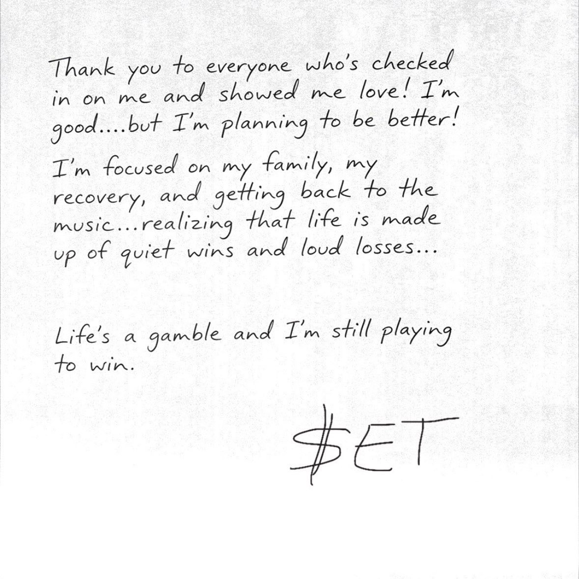 DailyRapFacts's tweet image. Offset with a message after being released from the hospital 🏥 :

“I’m good….but I’m planning to be better!"

"Life’s a gamble and I’m still playing to win.”