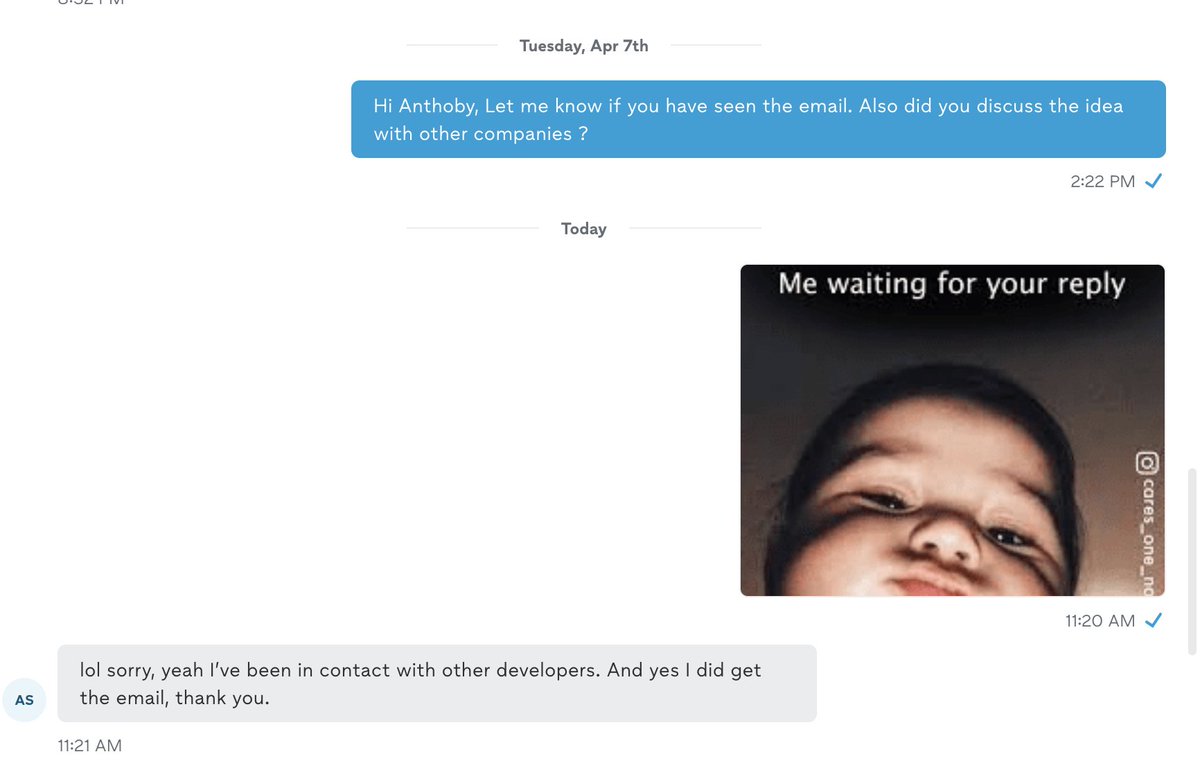 PeterWeb569038's tweet photo. Client ghosted me for 3 days.
Tried:

Professional follow-ups ❌
Phone calls ❌
Different strategies ❌

Sent one "me waiting for your reply" GIF ✅
Replied in 1 minute.
Sometimes you just need to be human. https://t.co/AVHJlPGU8q