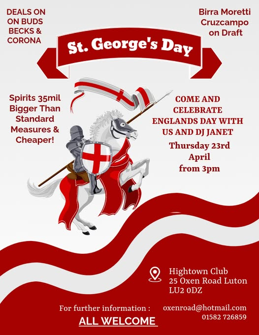 LutonOld's tweet photo. The Hightown Club are holding their St George's Day gathering. See details below https://t.co/C8Phd2cbMN