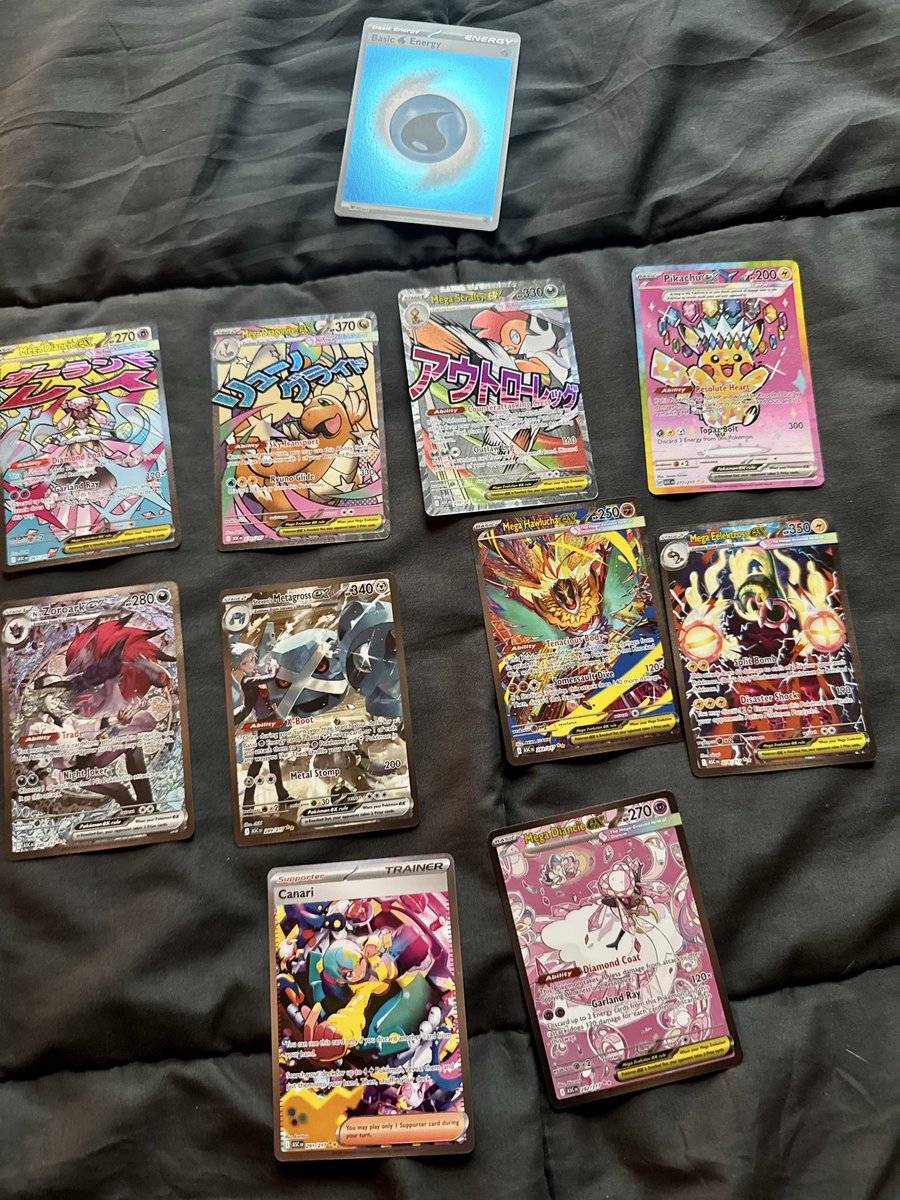 SplashyEvvy's tweet photo. Ascended has treated me very well over the last month, definitely my favorite set of all time! 

Pulled the Gengar SIR from a blister, and then a couple days later pulled a god pack with the pink pika! 

#pokemontcg #AscendedHeroes #GodPack https://t.co/63GkN282RN
