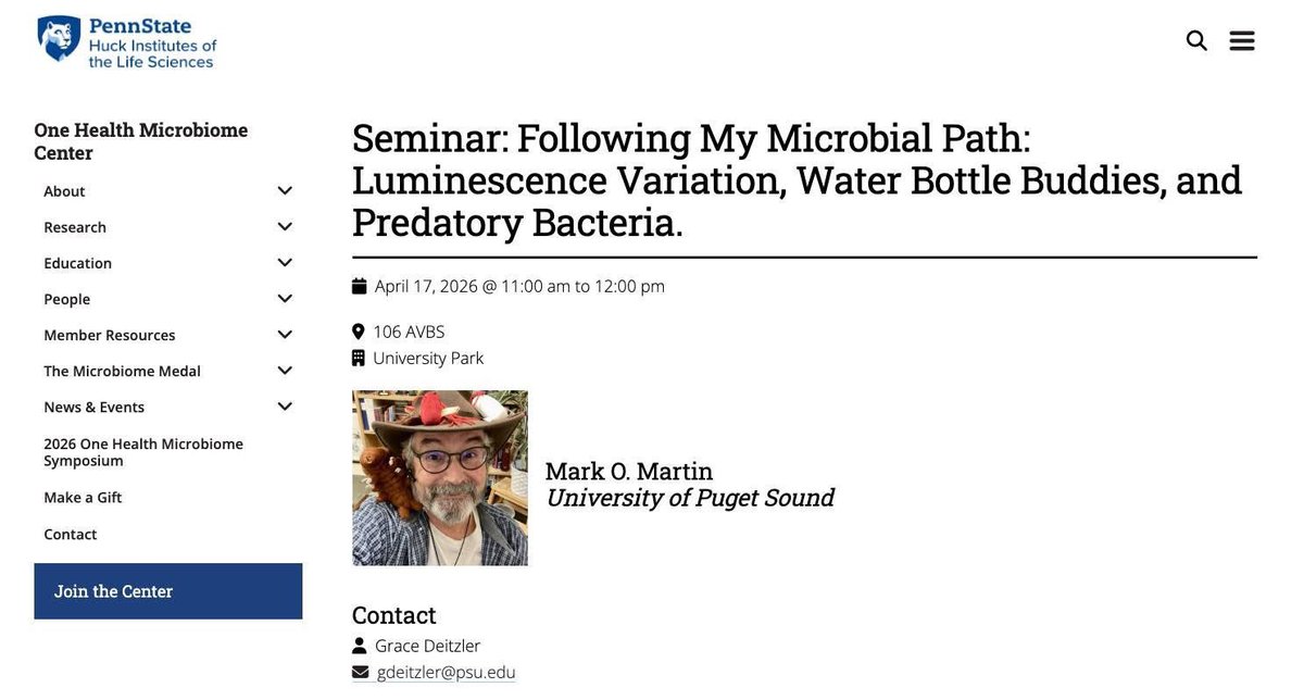 markowenmartin's tweet photo. One week from today, at Penn State, I get to share my #MicrobialEnthusiasms with a #QualityQuorum! Wish me luck! I'll try to look more formal in person. Thanks again to @Symbionticism for the invitation and long term support. It deeply matters to me. @ASMicrobiology https://t.co/2XV6dryyxs