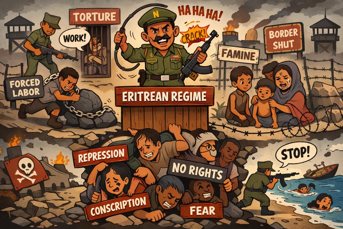MehariMeng53005's tweet photo. Under Isaias Afwerki’s rule, #Eritrea has become an air prison where basic human rights are systematically suppressed – no functioning constitution, no free elections and no independent institutions to protect its citizens. Indefinite national service traps generations in forced labour, dissent is silenced without trial and families live in constant fear. For all Eritreans, the country offers no real future – only control, hardship and the painful reality that it often feels impossible to return home.

This is bigger than #AFCON -it is about freedom to breathe and to survive.

It is time for the international community to openly support the Eritrean Blue Revolution Front #EBRF, the youth struggle for regime change in Eritrea.
#BlueRevolution #RegimeChangeInEritrea #EBRF @EUparliament @StateDept @CmaDawit @HRF @UN_HRC @TiborPNagyJr @mrubin1971 @BradSherman