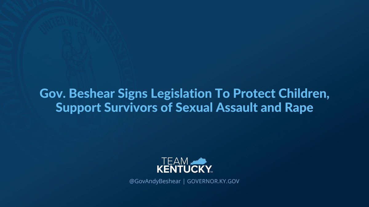 GovAndyBeshear's tweet photo. Today, Gov. Andy Beshear signed House Bills 4, 134, 521 and 778 to better protect children across the commonwealth and to provide more support to survivors of sexual assault and rape.

Read more: https://t.co/kF50rkRYR1 https://t.co/srCNKCLydK