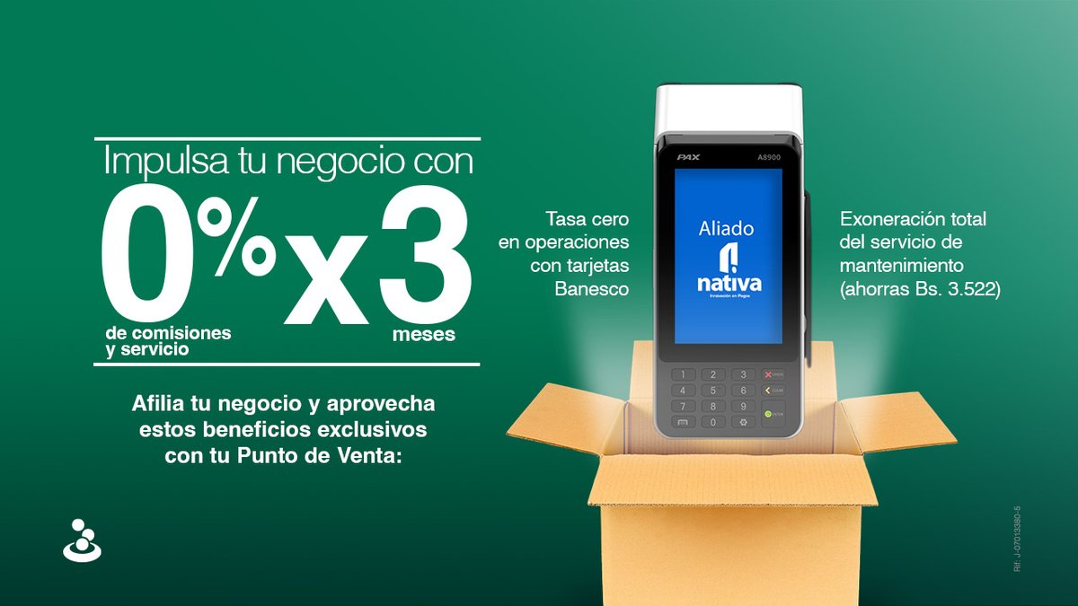 Conviértete en #AfiliadoComercial Banesco y disfruta de 90 días con cero costos operativos:

✅ Tasa 0 en operaciones con tarjetas Banesco 
✅ Exoneración total del servicio de mantenimiento mensual 

📌 Válido para nuevas afiliaciones (febrero a abril 2026)

#BanescoContigo