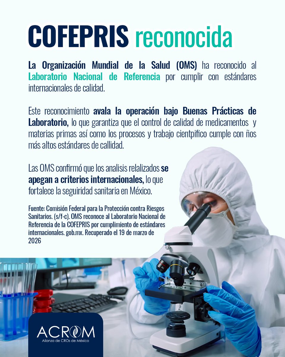 Impulsa la transparencia, previene la circulación de medicamentos de baja calidad y abre la puerta a colaboraciones internacionales que faciliten el acceso a tratamientos seguros y eficaces.💊
gob.mx/cofepris/es/ar…
#ACROM #COFEPRIS
