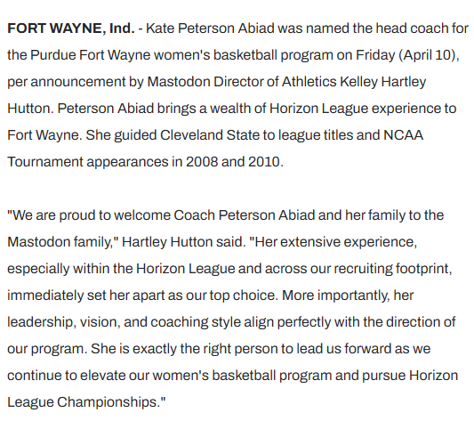 Raoul_000's tweet photo. Kate Peterson Abiad has been named the new Purdue Fort Wayne WBB head coach; she was most recently an assistant coach at Green Bay, with an earlier, 15-year stint as Cleveland State head coach https://t.co/RDb5dGqPP1 https://t.co/JT2wQ08G8l