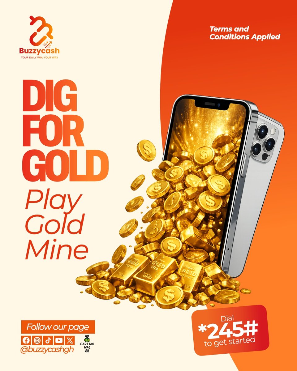 Buzzycashgh's tweet photo. Friday energy: Dig for gold

Start your weekend the smart way
Dial *245#
#BuzzyCash #FridayVibes #GoldMine #PlayAndWin #Ghana #universityofghana #waakye #aduanafc #tombrown https://t.co/v0A6Is2CtV
