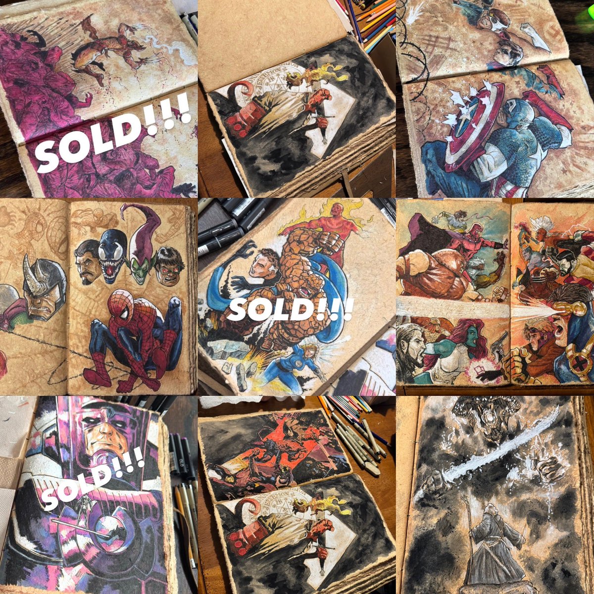 KandzerDesign's tweet image. A few of my original art from my
Sketchbook, mostly from comic books and movies still for sale, only $150 per page. DM me if interested.

#comics #sketchbook #art #noai #paintings