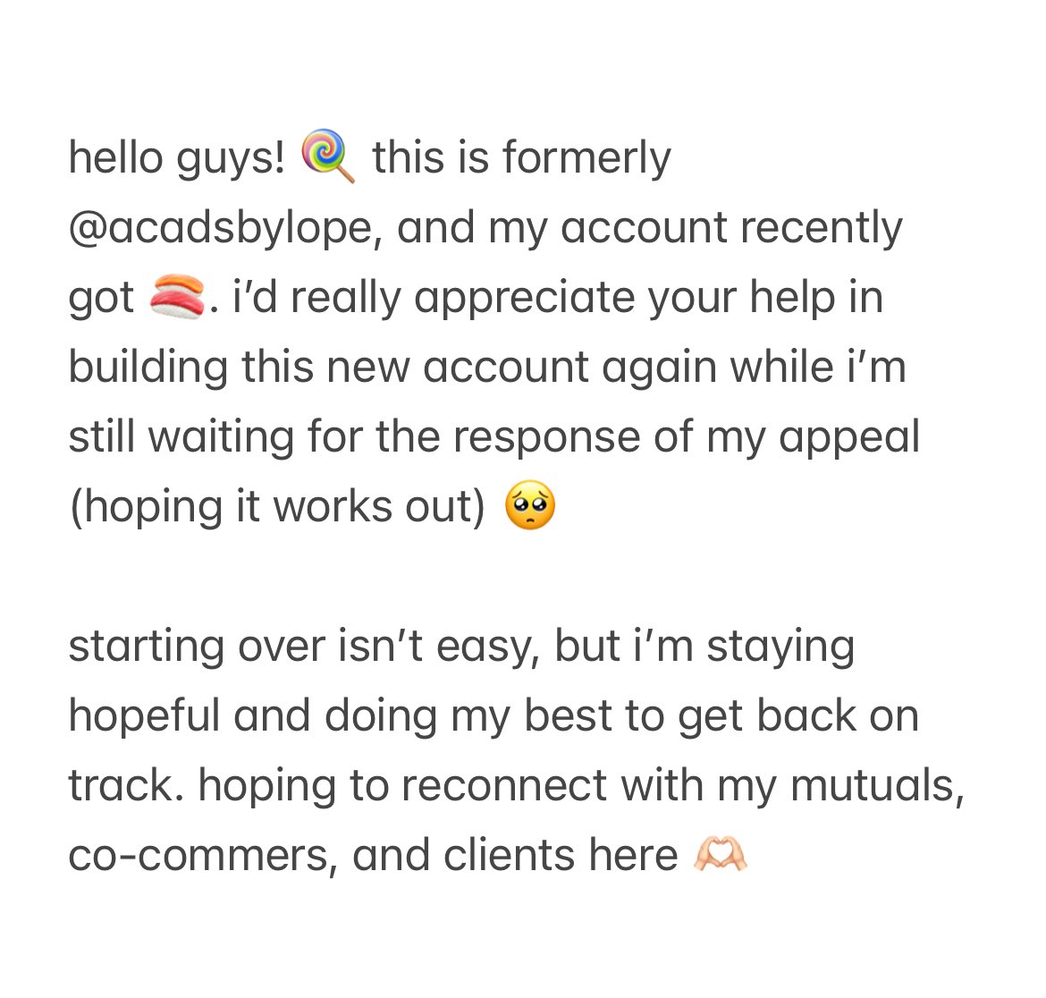 academicsbylope's tweet photo. hi guys, starting over again here 🥹💓 hope to reconnect with you all 🍭

🔖 lf commissioner (for exposure only) https://t.co/Y5URArZMBx