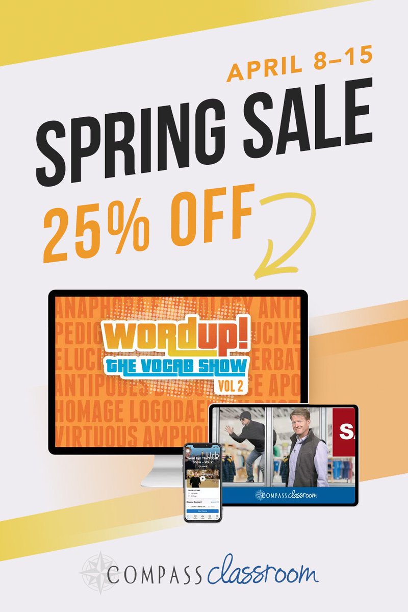 Use code SPRING25 to save 25% off Word Up! Volume 2 during our Spring Sale! More roots more laughs more retention -- Dwane Thomas keeps the momentum going in Volume 2 of the best vocab course in homeschooling. compassclassroom.com/shop/product/w…