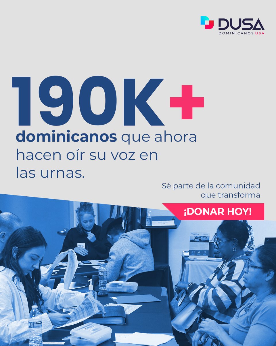 Más de 190,000 personas registradas para votar y más de 2.3 millones de contactos a votantes para movilizar la participación en Nueva York.

Este es el impacto de DUSA desde el 2013: fortalecer la voz de nuestras comunidades a través de la participación cívica.

Seguimos