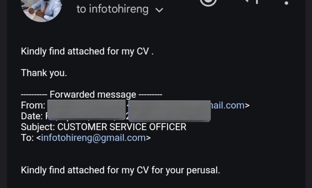 tohire_ng's tweet image. Some applicants keep disqualifying themselves. Forwarded an old message to apply for a new job...👇👇👇