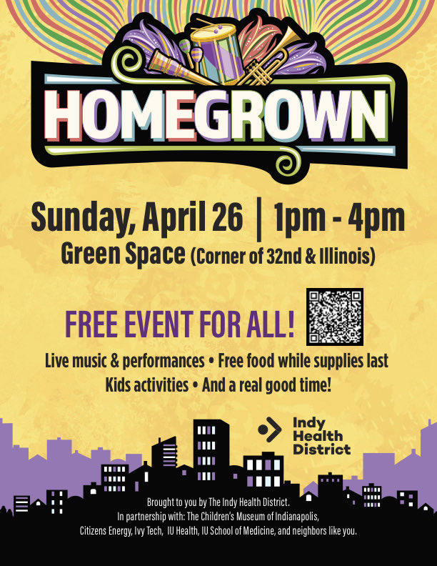 theindyHD's tweet photo. Join us for Homegrown: A Community Celebration! See details below ⬇️ 

🗓️ April 26 | 1-4 pm
📍 32nd &amp; Illinois Green Space
🎟️ Free &amp; open to all

Live music, kids activities, food trucks, floating farmers market, and more. 

#HomegrownIHD #IndyHealthDistrict https://t.co/GgwQfW6a1H