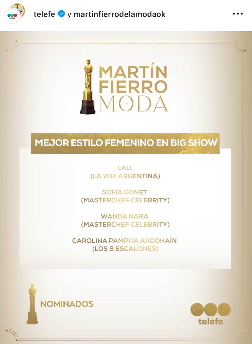 Una pena me da que la tati Suárez nunca estará nominada a estos premios en semejante categoría por mérito propio , la última vez se tuvo que encamar con lamboglia para poder ganarse una, en la próxima hacen una de la zorra de la argentina y ahí gana de una porque competirá sola