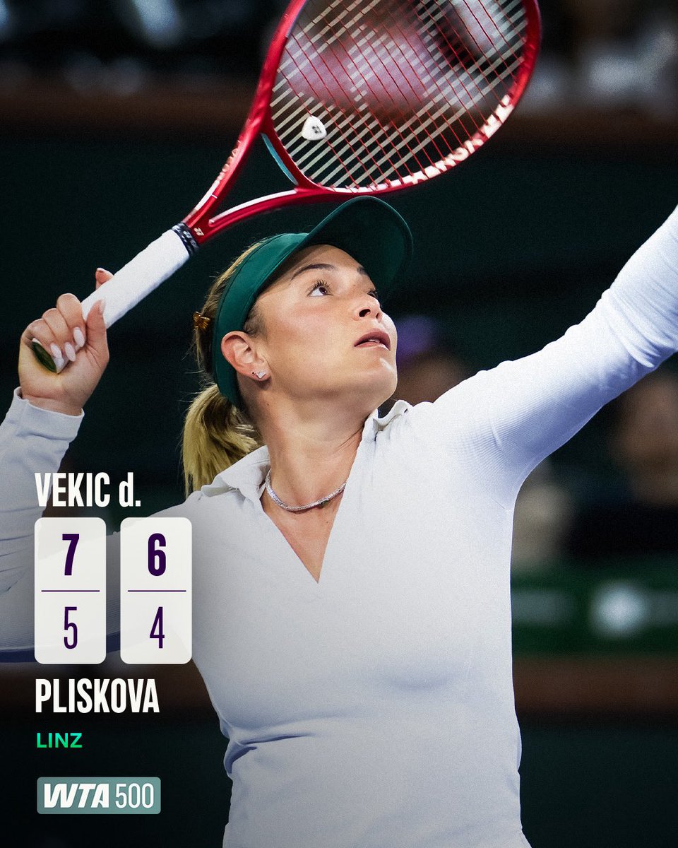 Qualifier to Semifinalist! ✈️

<a href="/DonnaVekic/">Donna Vekic</a> defeats Pliskova in straight sets and books her spot into the final four. 

#WTALinz