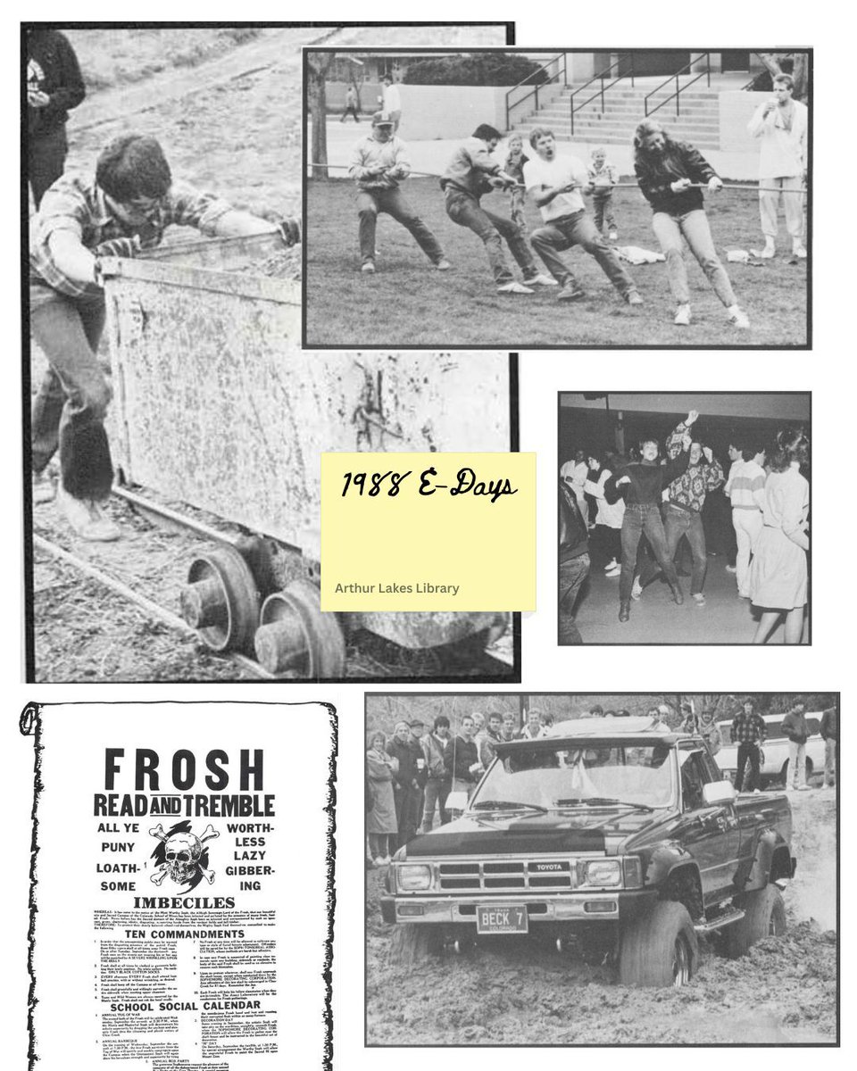 ArthurLakesLib's tweet photo. E-Days is ONE WEEK AWAY! 🎉 

We dug into the archives to bring you snapshots from the 1954 Engineers' Day committee photo, 1988 E-Days, the 1997 Capitol pull, and the 2007 boat race. Get hyped to continue this decades-long tradition! https://t.co/26CWGUA2a7