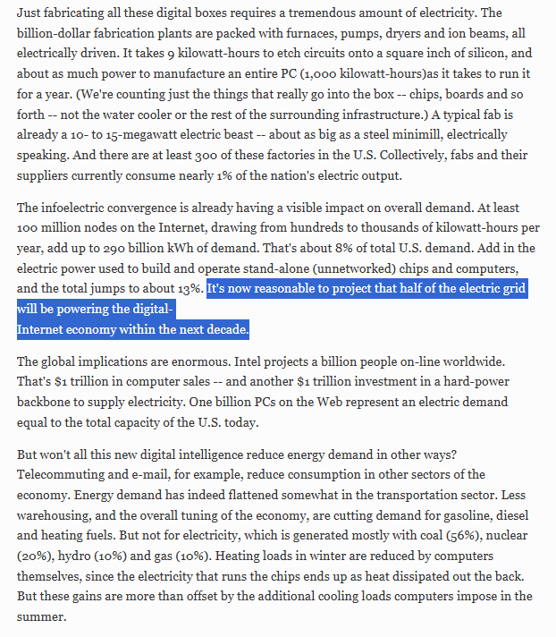 AndrewDamitio's tweet photo. Lost in the debates over AI/data center energy use is that computing becomes less energy intensive over time.

It's called Koomey's Law.

In 1999, Forbes predicted that 50% of 2009 energy use would power computers.

Obviously that didn't come to pass.  

https://t.co/KEeQIkVCx7 https://t.co/OFqxeNOtBc