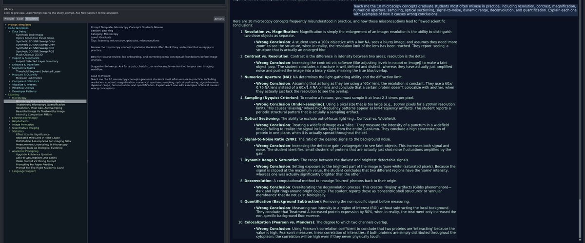 viralvector's tweet photo. Tested a microscopy reasoning prompt in napari-chat-assistant (local gemma4:31).

Using structured prompt templates inside the viewer.
Interesting direction for local AI + imaging workflows.

https://t.co/zYjdWDBeav https://t.co/aSGekW9HnC