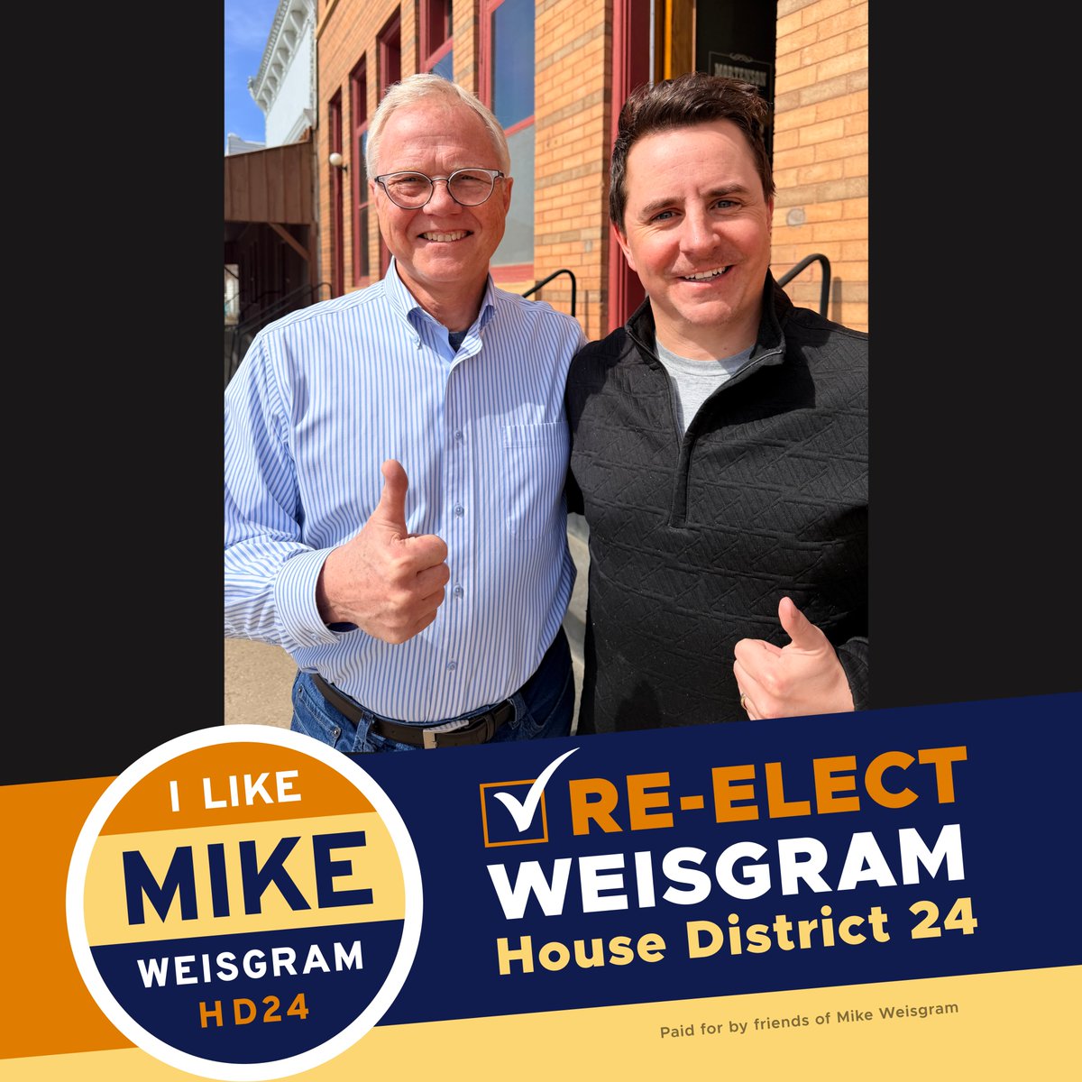 Thank you to my district-mate and friend, Will Mortenson, for his endorsement! Serving District 24 together has been a privilege. I’m ready to build on the progress we’ve made together. Let’s keep the momentum going! MikeWeisgram.com