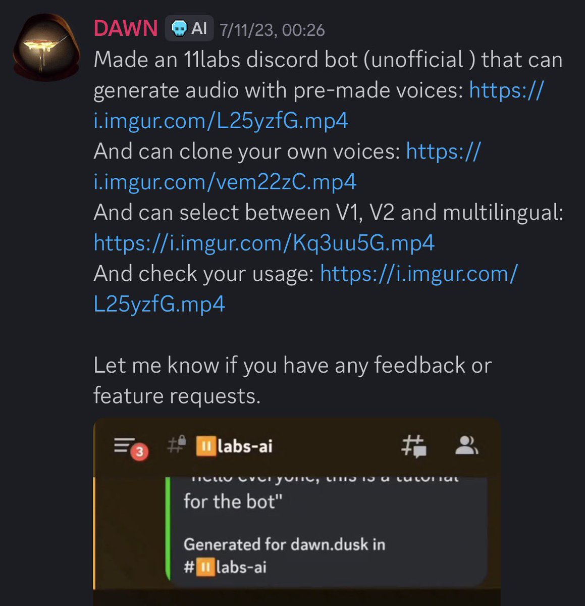 Dusknt's tweet photo. @AnjneyMidha @matiii @CS153Systems @ElevenLabs great lecture! fun fact: I created the Elevenlabs discord bot as a side project 2 years ago, Mati liked it and later we made it official https://t.co/oooCfO3eif