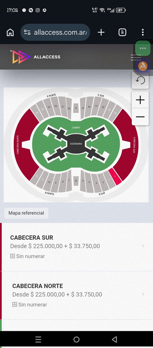 Para la fecha 23 se libero campo , cabecera y platea A y B , Armys entren .