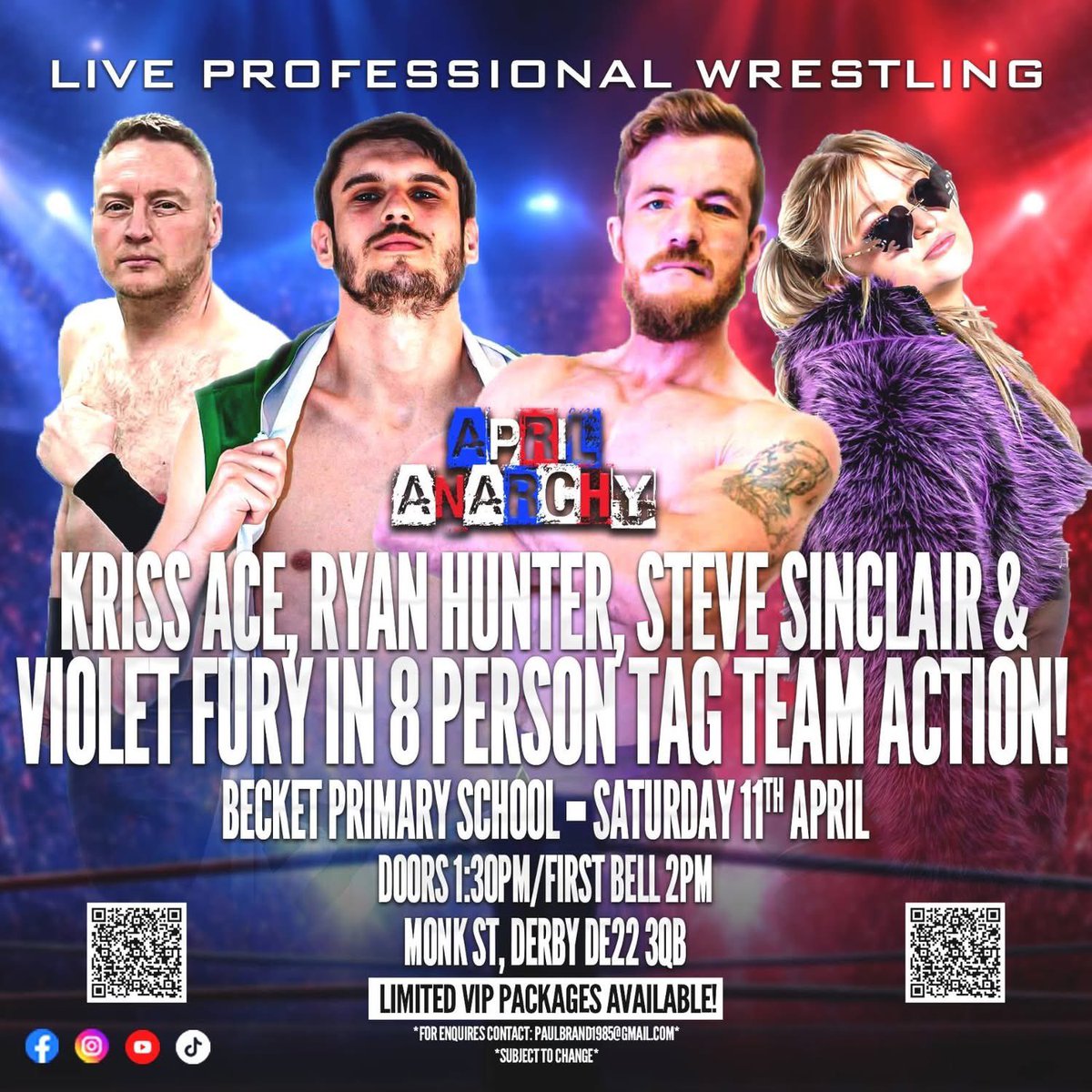 guest157's tweet photo. Aspire wrestlings, April Anarchy 📣

TOMORROW at Becket Primary School!

Catch Wesley Nsereko in action, No limits title on the line and a massive 8 person tag. 

🎟 Doors: 1:30pm
🎟 Show: 2:00pm

Get your tickets &amp; VIP upgrades here:
https://t.co/06QkDMbny2 https://t.co/GOGXcGCPn9