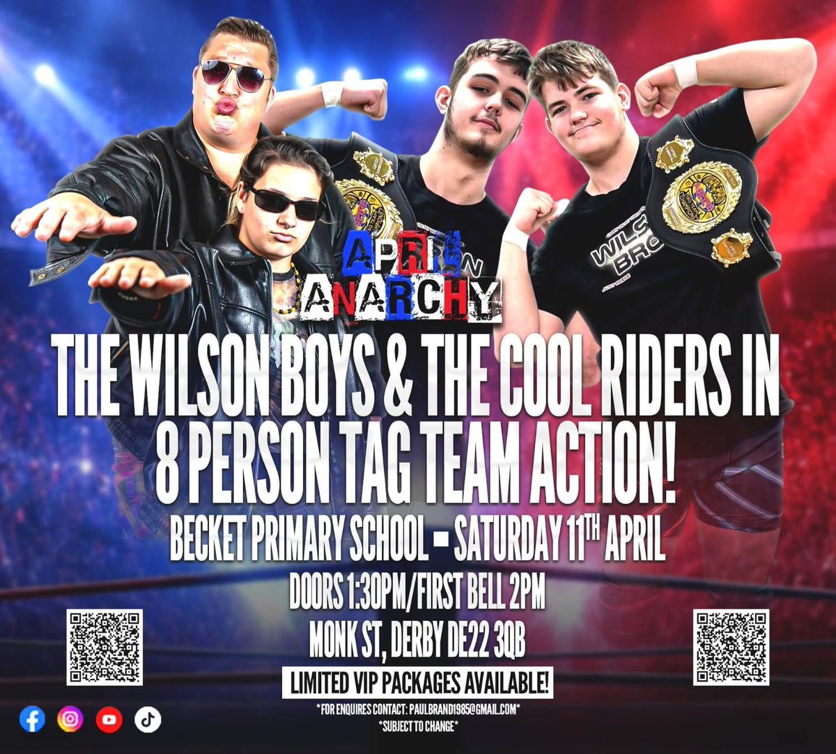 guest157's tweet photo. Aspire wrestlings, April Anarchy 📣

TOMORROW at Becket Primary School!

Catch Wesley Nsereko in action, No limits title on the line and a massive 8 person tag. 

🎟 Doors: 1:30pm
🎟 Show: 2:00pm

Get your tickets &amp; VIP upgrades here:
https://t.co/06QkDMbny2 https://t.co/GOGXcGCPn9
