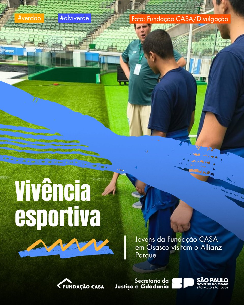💚 Jovens da Fundação CASA Osasco I tiveram uma experiência inédita e marcante ao realizar gratuitamente o Allianz Parque Experience, um tour guiado na arena do Palmeiras, em São Paulo.

🔗 Veja mais detalhes em nosso site fundacaocasa.sp.gov.br, na aba Imprensa > Notícias.