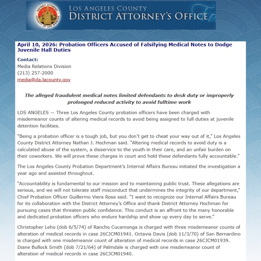 Los Angeles County Probation Department tweet media