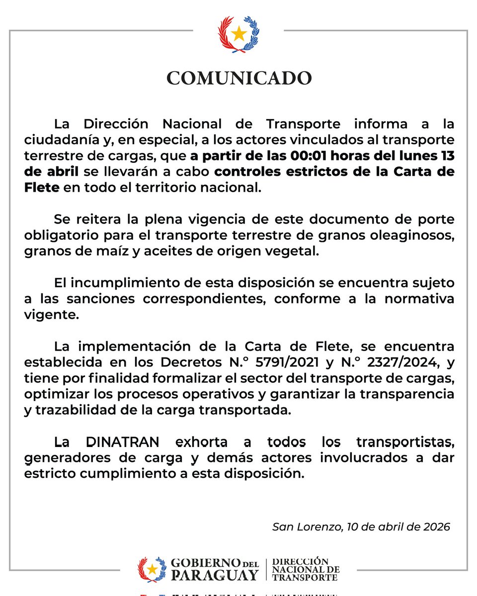 Dirección Nacional de Transporte - Paraguay tweet media