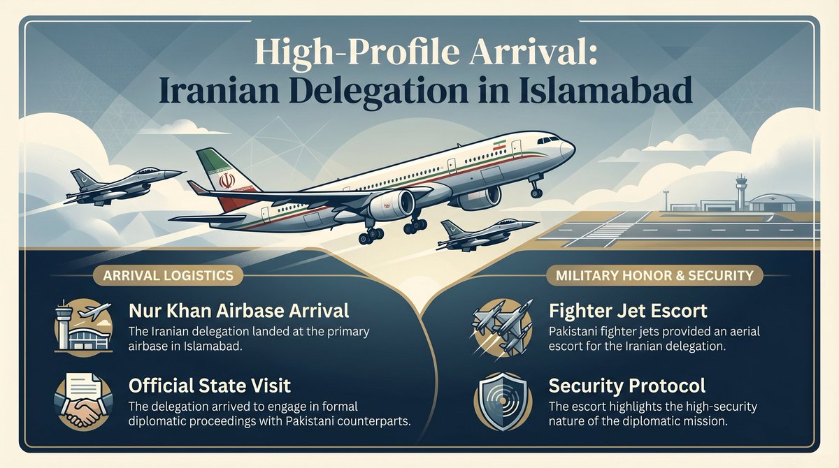 Pakdefensepost's tweet photo. 🇮🇷Iranian delegation, escorted by #Pakistani fighter jets, have arrived at Nur Khan airbase, #Islamabad. https://t.co/s5ZcVOgXMc