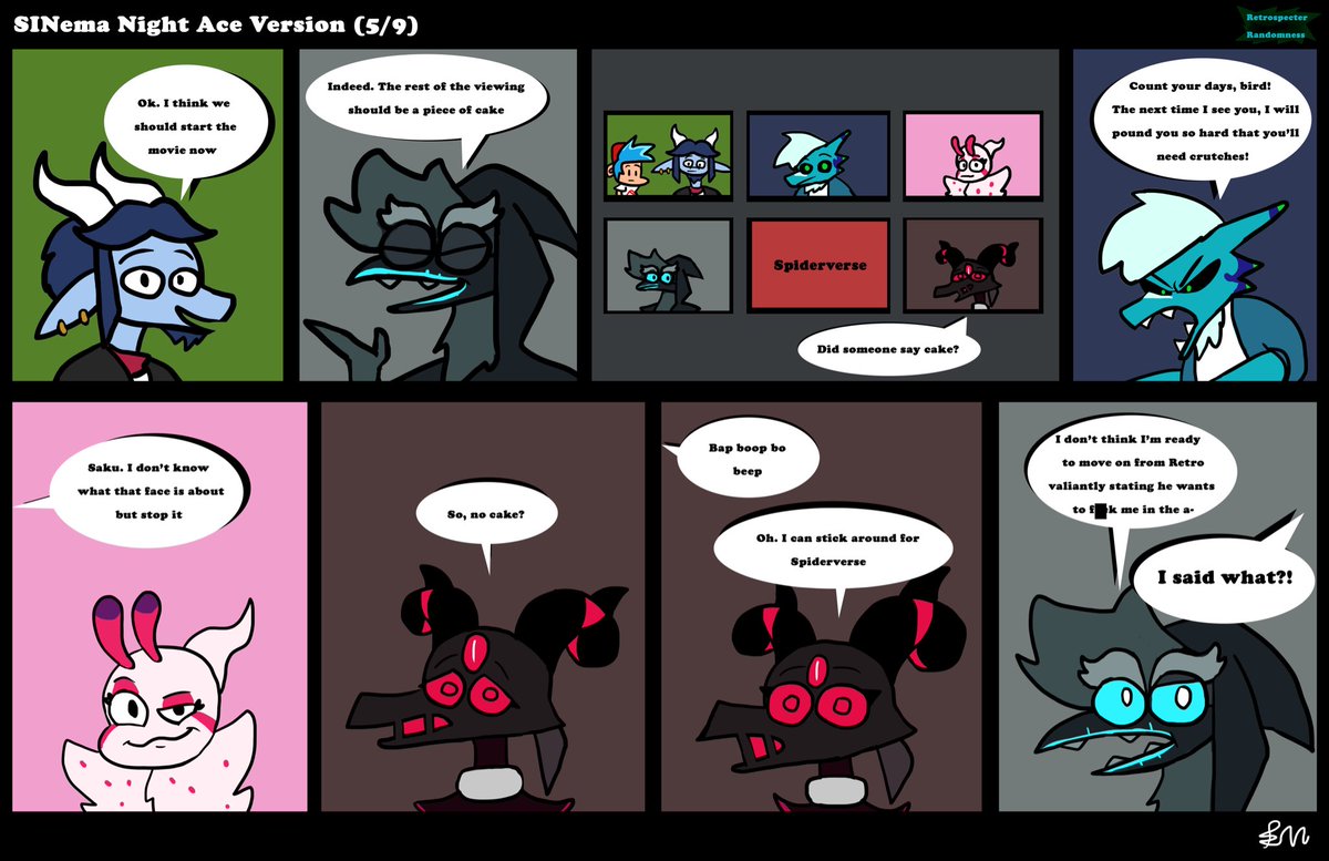 McintyreBaron's tweet photo. No cake? #fnf #VsRetroP2 #fanart #retrospecter #gaming #intothespiderverse https://t.co/l3nBdycbYt