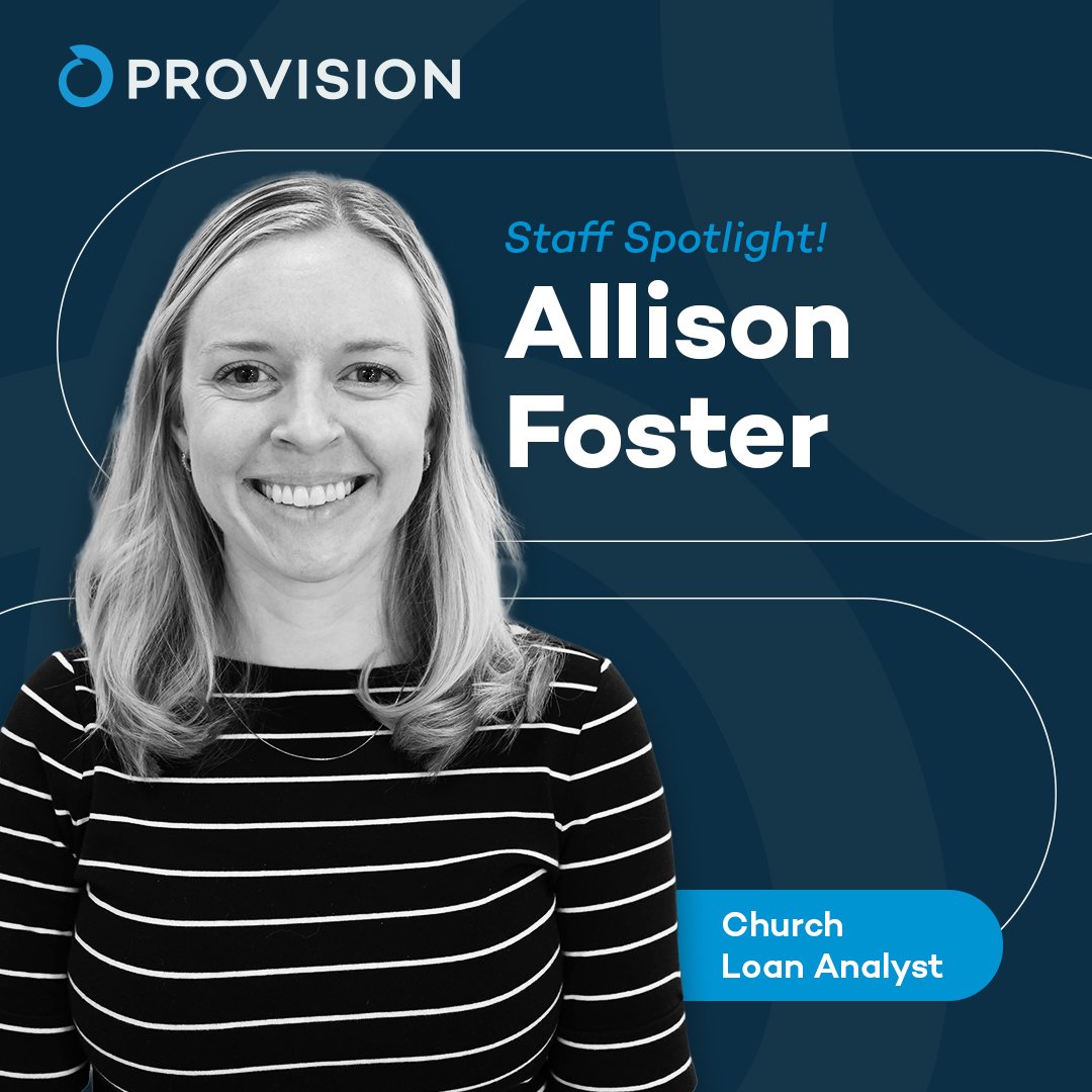 Staff Spotlight 👋

“At Provision, I help churches steward both lending and investment well - so their resources can support the mission God has placed before them.”

Outside of work, she’s:
📚 Always up for a good book and a long walk with her dog and husband
✈️ A big fan of