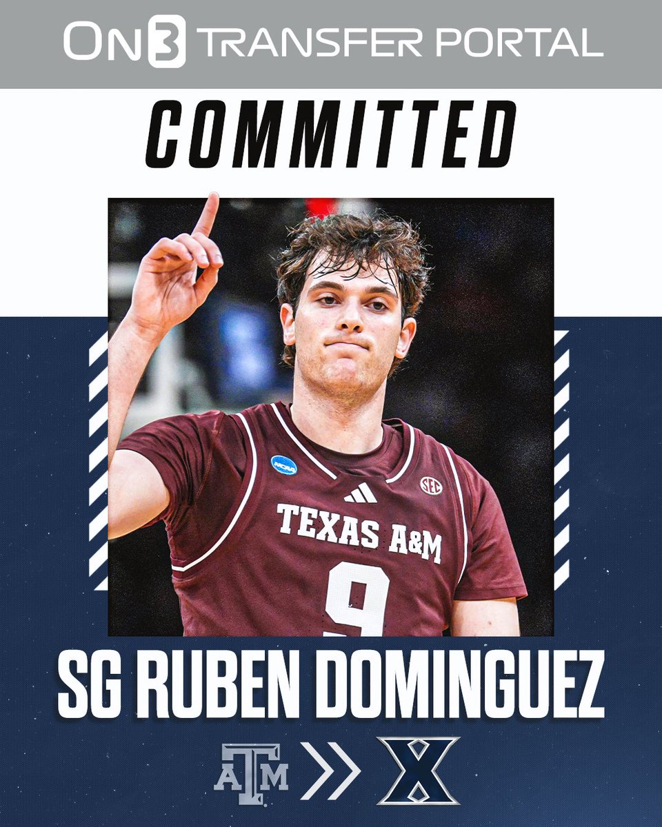 TransferPortal's tweet photo. BREAKING: Texas A&amp;M transfer guard Ruben Dominguez has signed with Xavier, @PeteNakos reports⚔️

https://t.co/DPpwUanDsI https://t.co/0AT74AgMJj